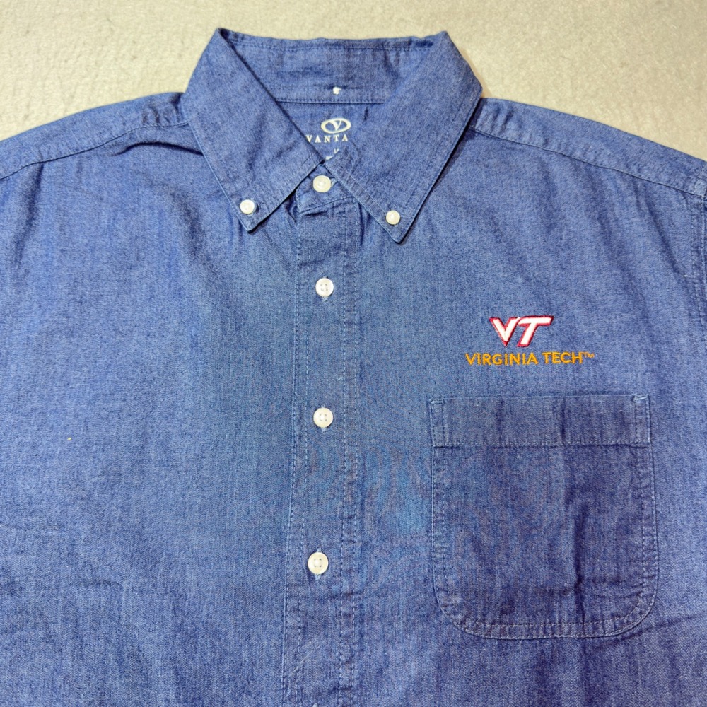 Vantage Button Down Shirt Mens Large Blue‎ Excellent Virginia Tech Embroidered